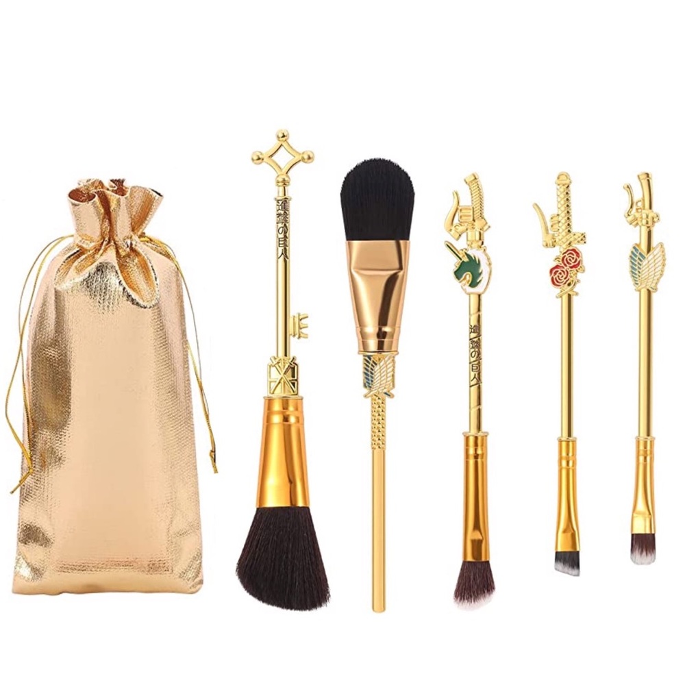 Attack on Titan Gold 5 Piece Makeup Brush Set with Bag - Picture 1 of 16